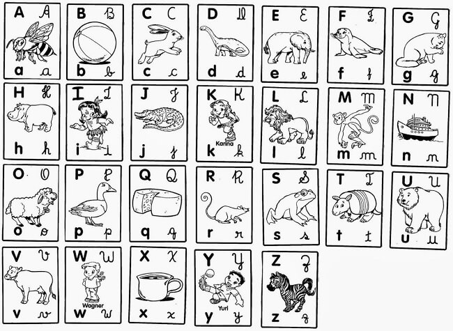 Atividades para colorir: o alfabeto e os animais