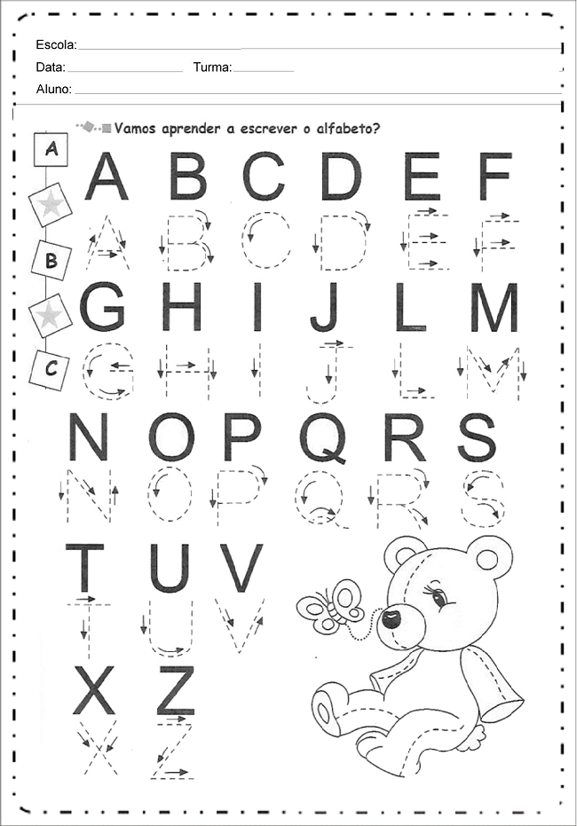 Alfabeto Pontilhado Para Imprimir → Letra Bastão E Cursiva 12f