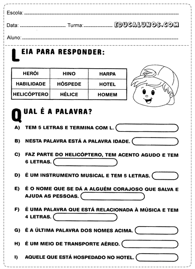 Atividades de português para imprimir