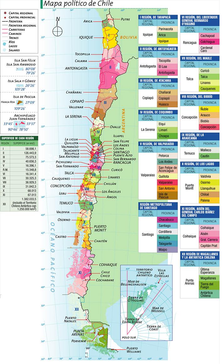 Mapa dos Estados do Chile